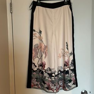 Cream and Floral Ted Baker Wide Leg Cropped Pants